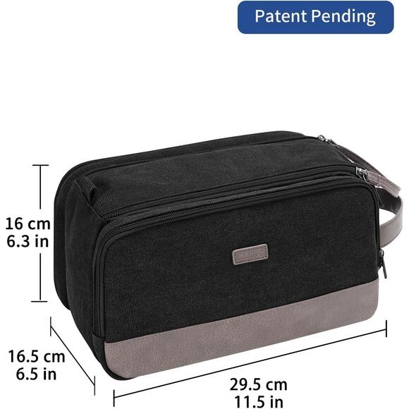 WANDF Toiletry Bag Men Large Travel Organizer Canvas Leather Dopp Kit Black - Picture 7 of 7